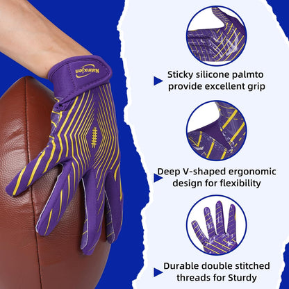 Youth Football Gloves Kids Sticky Receiver Gloves Grip Football Glove for Boys and Girls