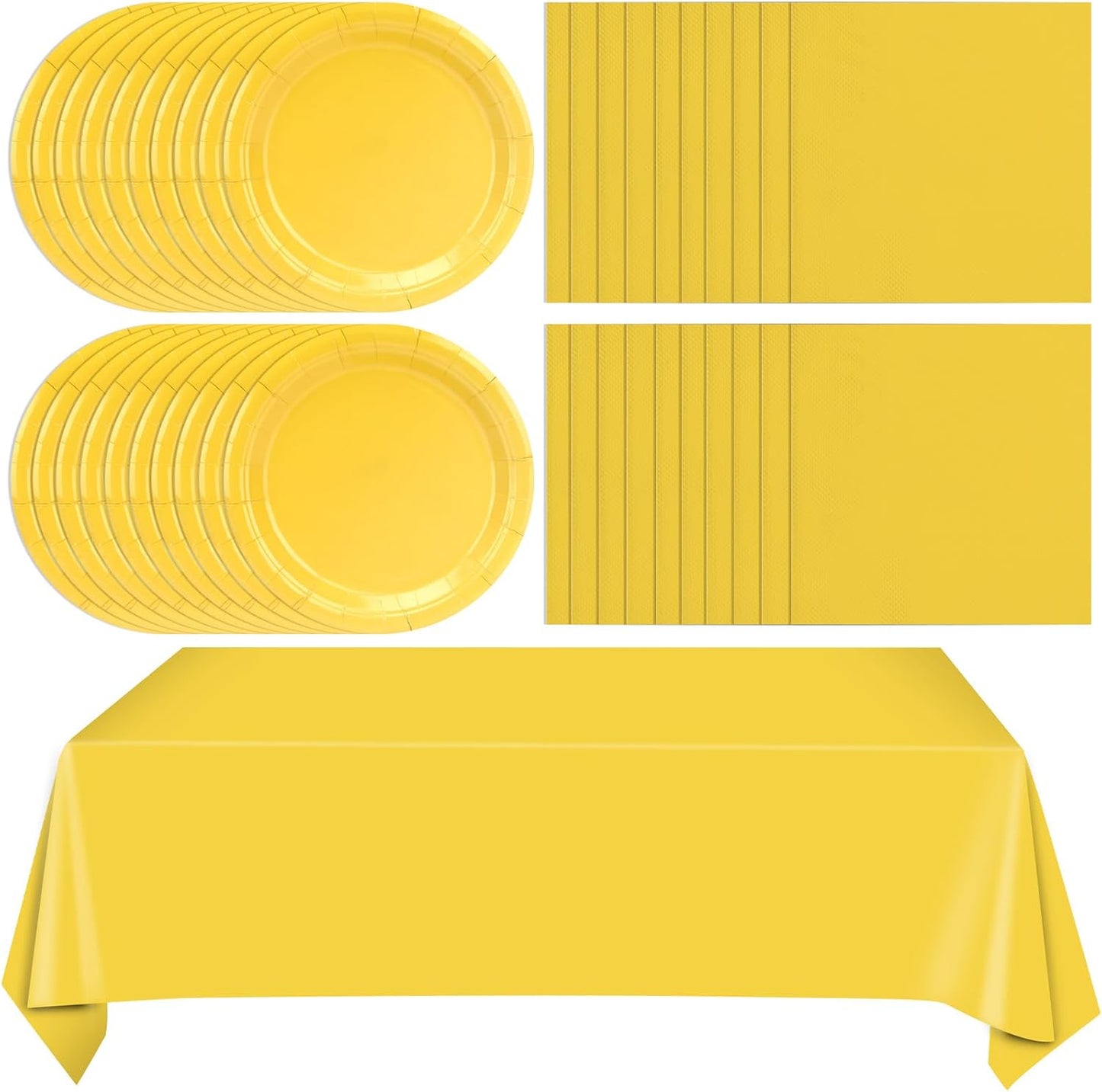 49Pcs Yellow Birthday Party Decorations Yellow Party Supplies Set Include 24 Plates 24 Napkins and 1 Tablecloth, Disposable Yellow Tableware for Birthday Wedding Graduation Baby Showers Party