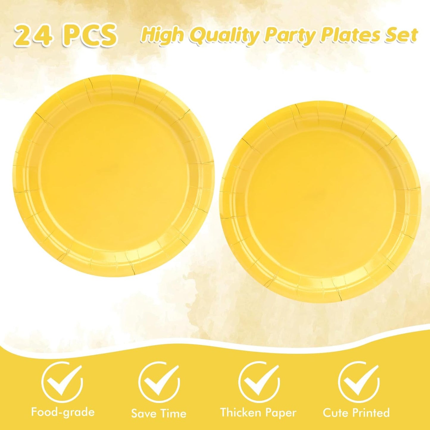 49Pcs Yellow Birthday Party Decorations Yellow Party Supplies Set Include 24 Plates 24 Napkins and 1 Tablecloth, Disposable Yellow Tableware for Birthday Wedding Graduation Baby Showers Party