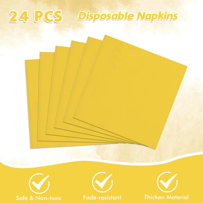 49Pcs Yellow Birthday Party Decorations Yellow Party Supplies Set Include 24 Plates 24 Napkins and 1 Tablecloth, Disposable Yellow Tableware for Birthday Wedding Graduation Baby Showers Party