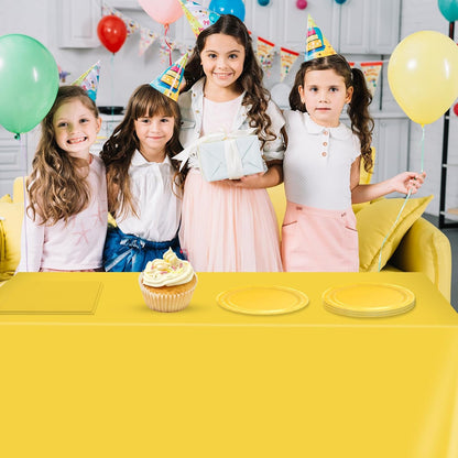 49Pcs Yellow Birthday Party Decorations Yellow Party Supplies Set Include 24 Plates 24 Napkins and 1 Tablecloth, Disposable Yellow Tableware for Birthday Wedding Graduation Baby Showers Party