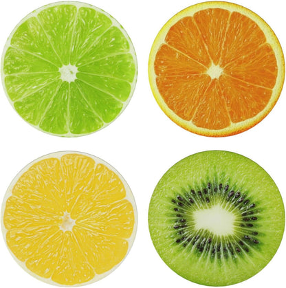 Lemon Oranges Coasters for Drinks Set of 4, Funny Fruit Ceramic Coasters with Cork Base Absorbent for Dining Tables Restaurants Cafes Home Decor,Housewarming Gift,Round