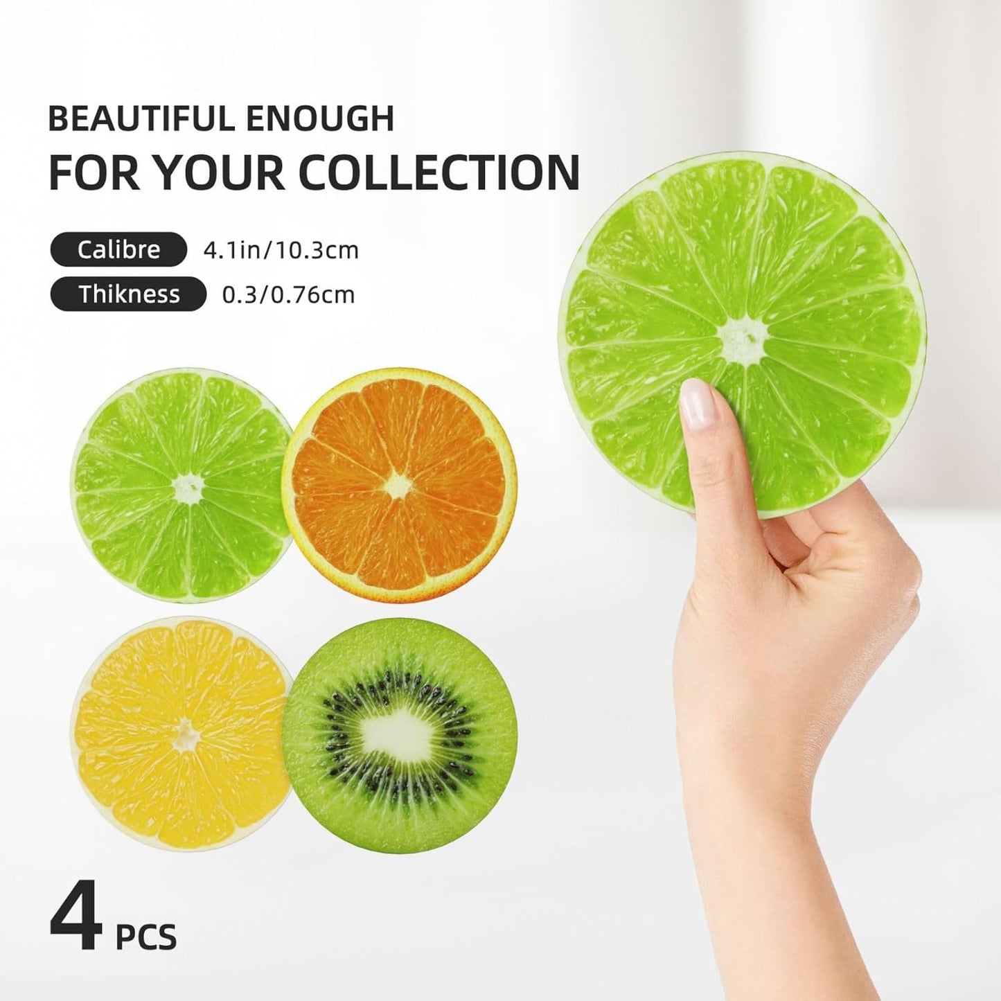 Lemon Oranges Coasters for Drinks Set of 4, Funny Fruit Ceramic Coasters with Cork Base Absorbent for Dining Tables Restaurants Cafes Home Decor,Housewarming Gift,Round
