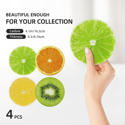 Lemon Oranges Coasters for Drinks Set of 4, Funny Fruit Ceramic Coasters with Cork Base Absorbent for Dining Tables Restaurants Cafes Home Decor,Housewarming Gift,Round
