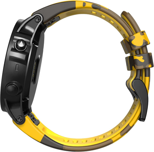 Compatible with Fenix 7X Bands,26mm Silicone Watchbands Replacement for Fenix 5X/Fenix 5X Plus/Fenix 6X/Fenix 6X Pro/Tactix Delta/Descent Mk2i Smartwatches(Camouflage Yellow)