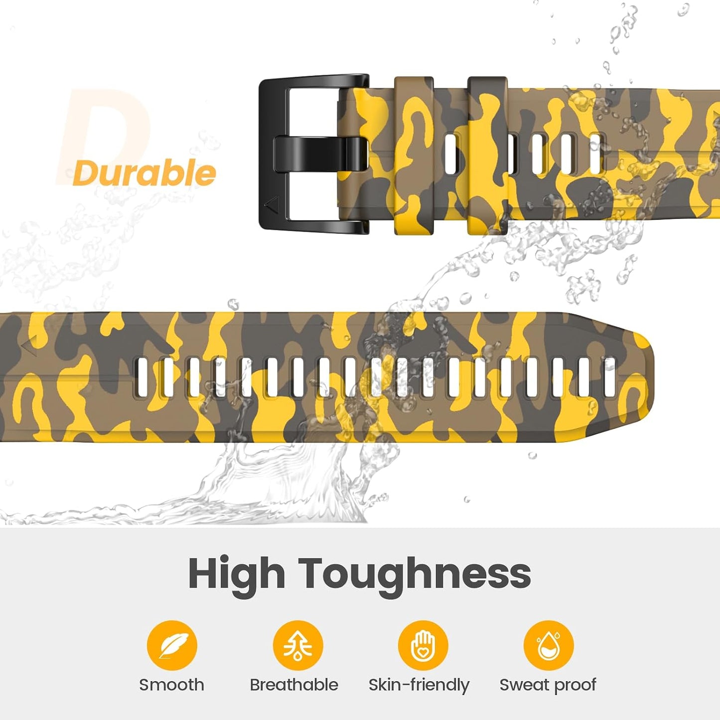 Compatible with Fenix 7X Bands,26mm Silicone Watchbands Replacement for Fenix 5X/Fenix 5X Plus/Fenix 6X/Fenix 6X Pro/Tactix Delta/Descent Mk2i Smartwatches(Camouflage Yellow)