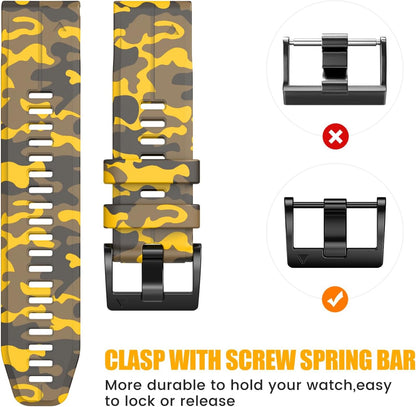 Compatible with Fenix 7X Bands,26mm Silicone Watchbands Replacement for Fenix 5X/Fenix 5X Plus/Fenix 6X/Fenix 6X Pro/Tactix Delta/Descent Mk2i Smartwatches(Camouflage Yellow)