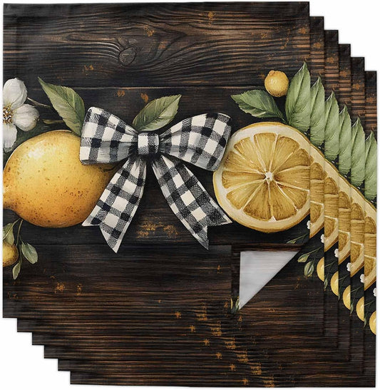 Cloth Napkins 6 Pack 20x20 in Lemon Bow Reusable Dinner Napkins Vintage Style Soft Washable Table Napkin for Dining Table Wedding Party Restaurant Home Decor