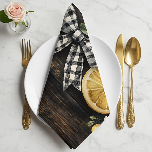 Cloth Napkins 6 Pack 20x20 in Lemon Bow Reusable Dinner Napkins Vintage Style Soft Washable Table Napkin for Dining Table Wedding Party Restaurant Home Decor