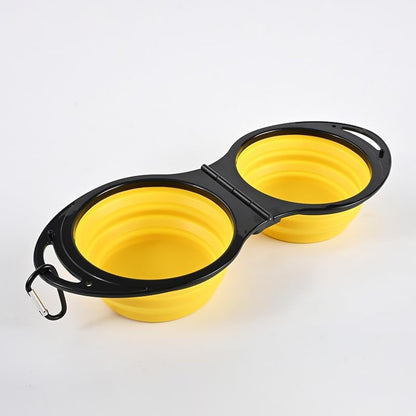 2-in-1 Collapsible Dog Bowls-Foldable Pet Food & Water Bowl，Silicone Feeding Dish for Traveling,Camping,Walking,Hiking (Yellow)