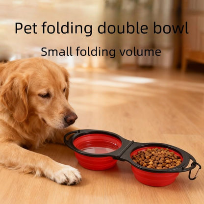2-in-1 Collapsible Dog Bowls-Foldable Pet Food & Water Bowl，Silicone Feeding Dish for Traveling,Camping,Walking,Hiking (Yellow)