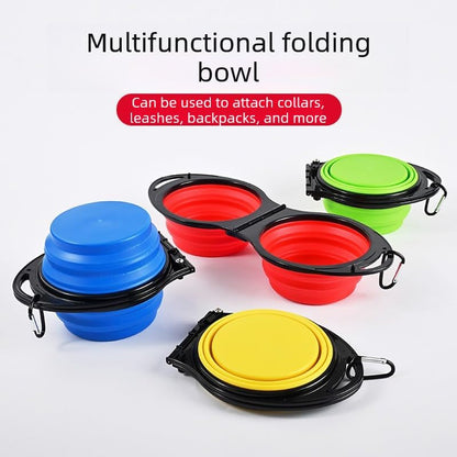 2-in-1 Collapsible Dog Bowls-Foldable Pet Food & Water Bowl，Silicone Feeding Dish for Traveling,Camping,Walking,Hiking (Yellow)