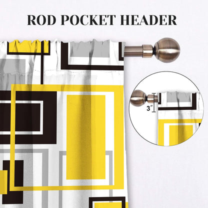 Yellow Kitchen Curtains Tiers and Valances Set for Windows, Grey and Black Kitchen Window Curtains, Gold Geometric Modern Art Valances for Living Room (36" Tiers Set)
