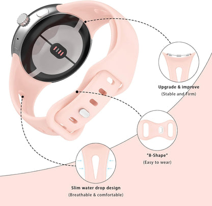 Slim Bands Compatible with Google Pixel Watch 4 3 (41mm)/Pixel Watch 2 1, Adjustable Breathable Soft Silicone Sport Replacement Watch Band Straps Wristbands Bracelet for Google Pixel Watch