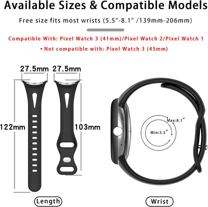 Slim Bands Compatible with Google Pixel Watch 4 3 (41mm)/Pixel Watch 2 1, Adjustable Breathable Soft Silicone Sport Replacement Watch Band Straps Wristbands Bracelet for Google Pixel Watch