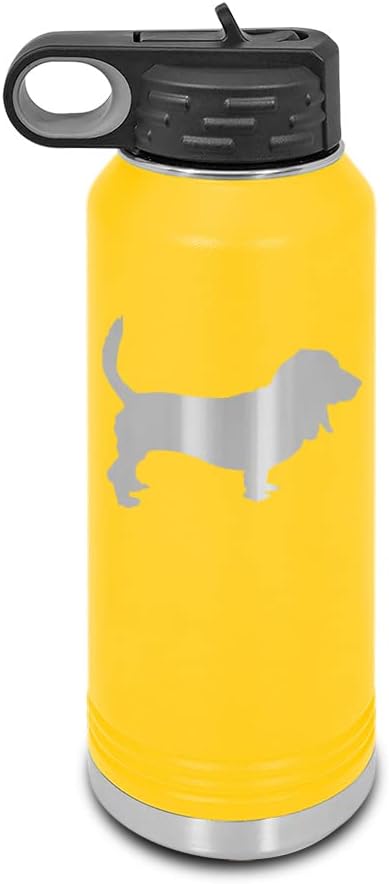 Basset Hound Laser Engraved Water Bottle Customizable Polar Camel Stainless Steel with Straw - Dog Canine pet Yellow 32 oz
