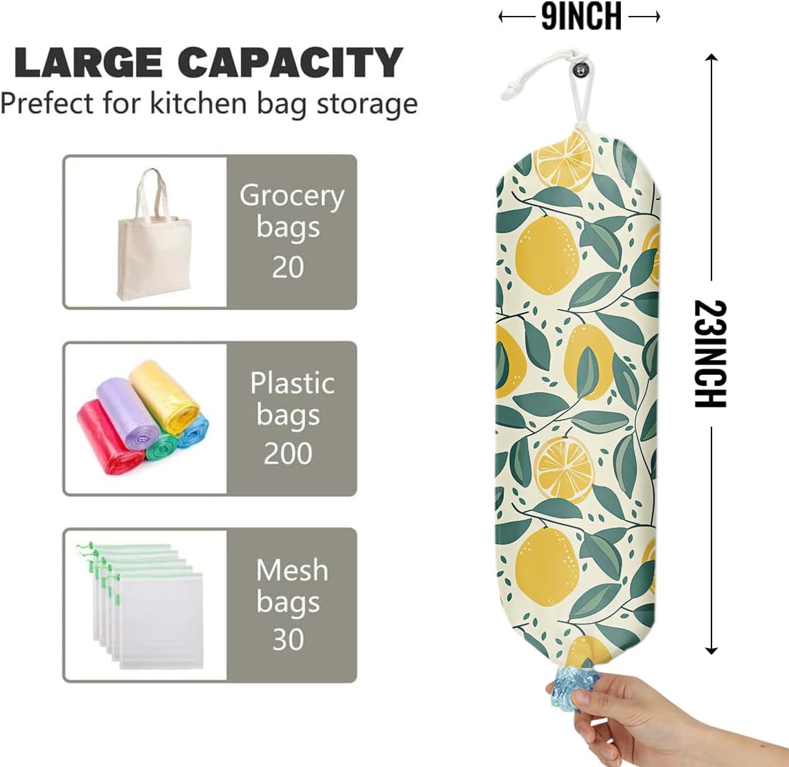 Lemon Plastic Bag Holder Reusable Grocery Trash Bags Organizer Plastic | Cute Lemon Kitchen Decor,Gift for Women Mom Grandma Refreshing Yellow Lemons Print Storage Plastic Bags Holders