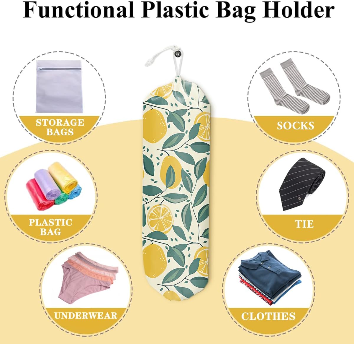 Lemon Plastic Bag Holder Reusable Grocery Trash Bags Organizer Plastic | Cute Lemon Kitchen Decor,Gift for Women Mom Grandma Refreshing Yellow Lemons Print Storage Plastic Bags Holders