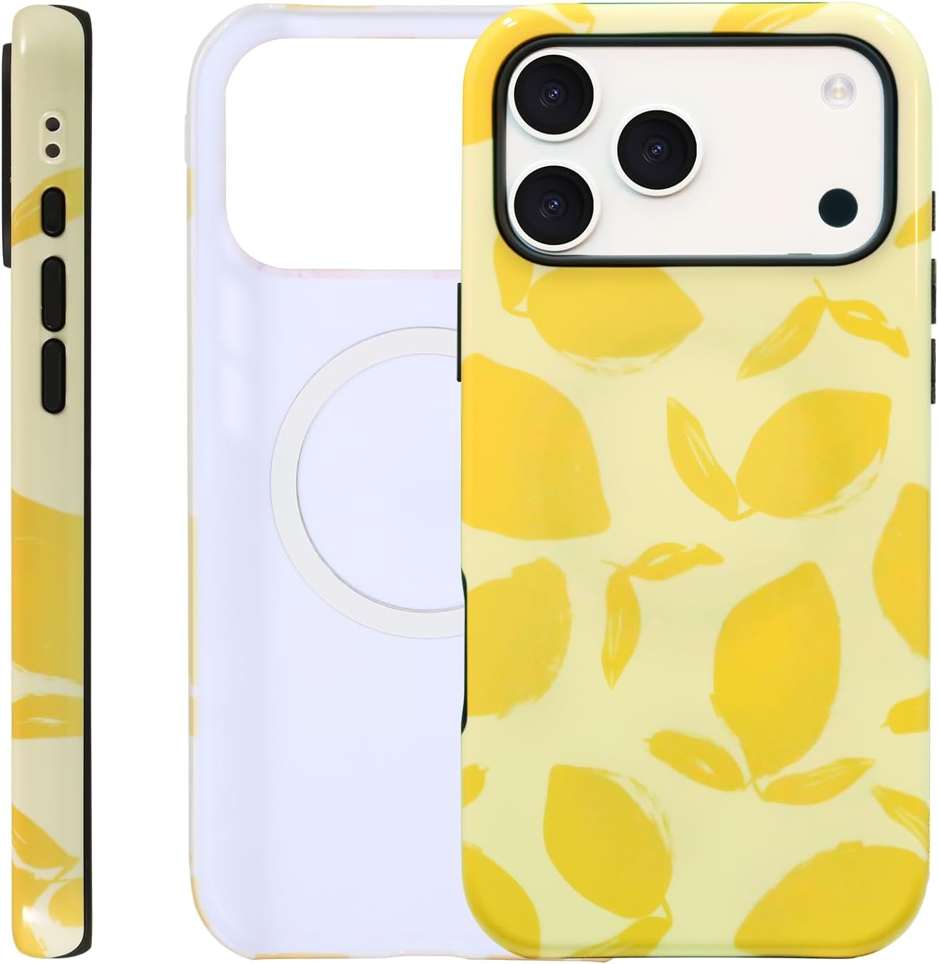 for iPhone 17 Pro Case - Wireless Charging for MagSafe, Outer Hard PC Shell + Inner Soft TPU Shell 2-Layer Protective Shockproof Cover, Lemon Pattern,Women’s Friendly‌