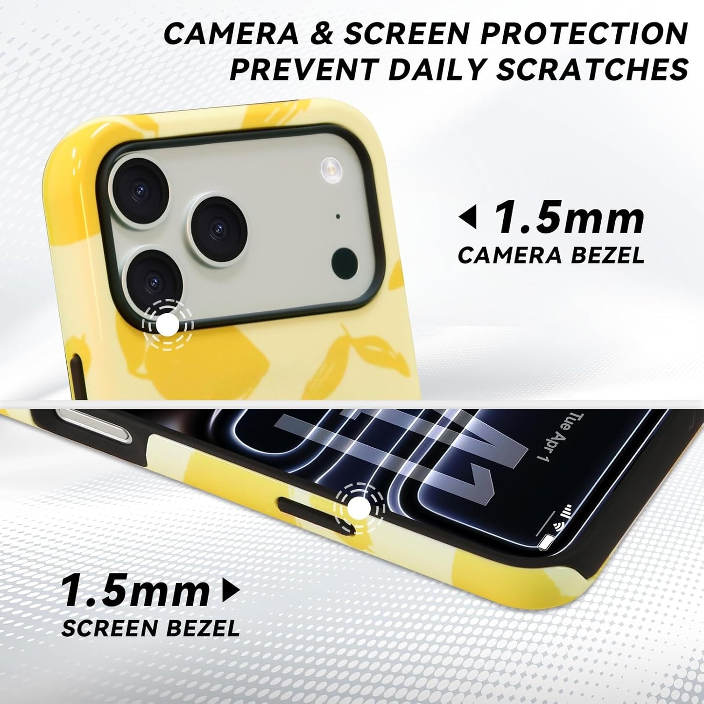 for iPhone 17 Pro Case - Wireless Charging for MagSafe, Outer Hard PC Shell + Inner Soft TPU Shell 2-Layer Protective Shockproof Cover, Lemon Pattern,Women’s Friendly‌