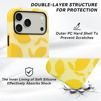 for iPhone 17 Pro Case - Wireless Charging for MagSafe, Outer Hard PC Shell + Inner Soft TPU Shell 2-Layer Protective Shockproof Cover, Lemon Pattern,Women’s Friendly‌