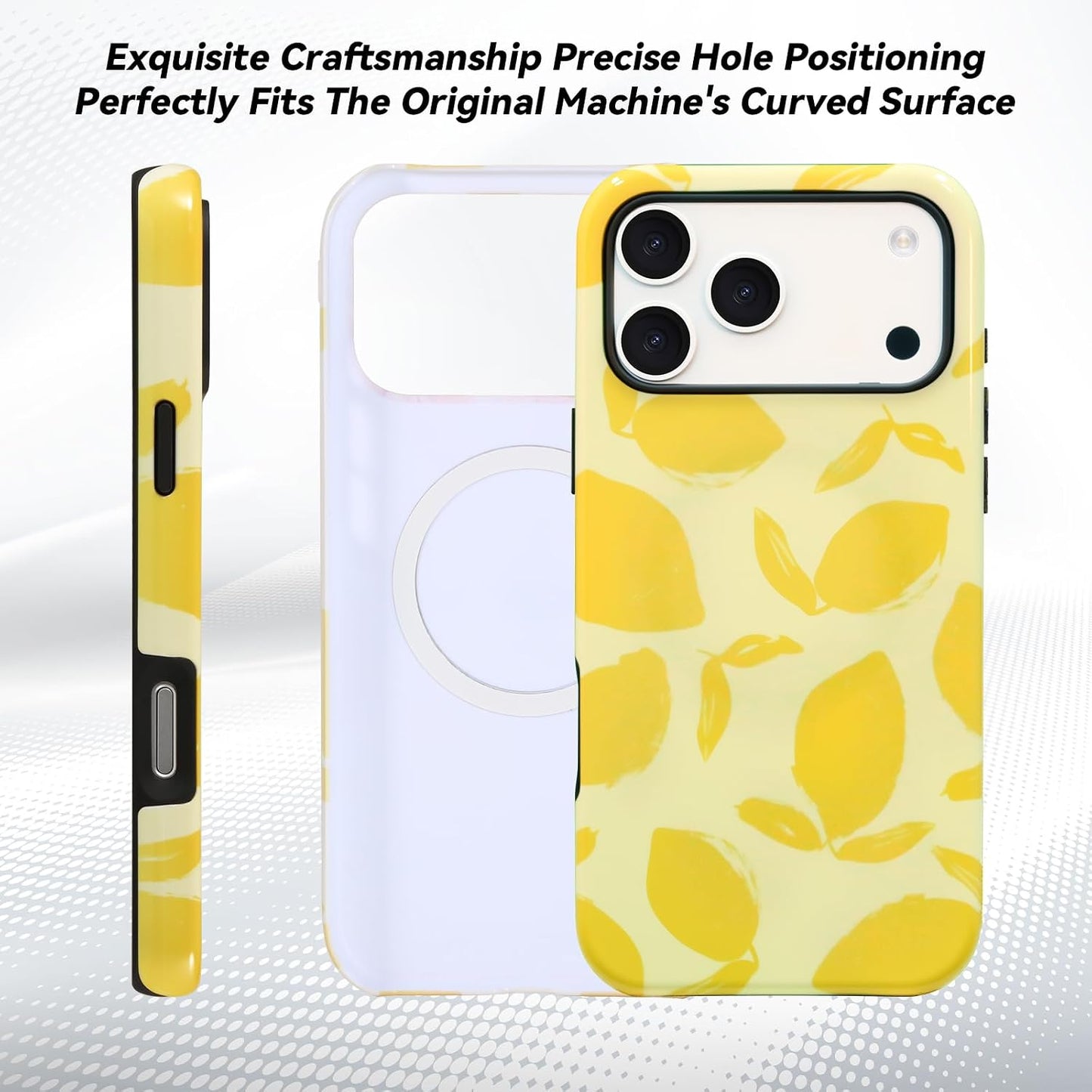for iPhone 17 Pro Case - Wireless Charging for MagSafe, Outer Hard PC Shell + Inner Soft TPU Shell 2-Layer Protective Shockproof Cover, Lemon Pattern,Women’s Friendly‌