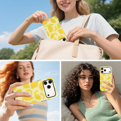 for iPhone 17 Pro Case - Wireless Charging for MagSafe, Outer Hard PC Shell + Inner Soft TPU Shell 2-Layer Protective Shockproof Cover, Lemon Pattern,Women’s Friendly‌