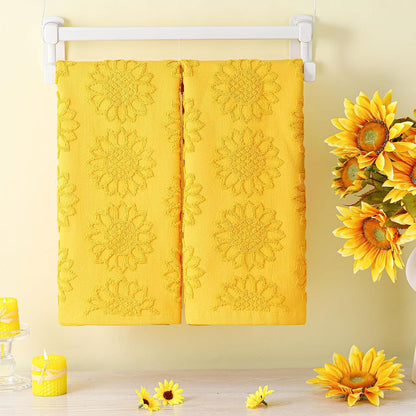 2 Pcs Sunflower Hand Towels for Bathroom 100% Cotton Jacquard Weave Bath Towel Set Soft Absorbent Dish Washcloth for Bathroom Kitchen Summer Theme Gifts 13.8 x 29.5 Inch (Yellow)