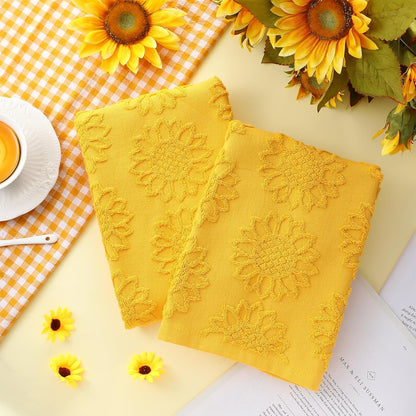 2 Pcs Sunflower Hand Towels for Bathroom 100% Cotton Jacquard Weave Bath Towel Set Soft Absorbent Dish Washcloth for Bathroom Kitchen Summer Theme Gifts 13.8 x 29.5 Inch (Yellow)
