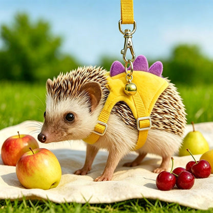 Hedgehog Small Pet Harness with Leash & Safety Bell, Adjustable Soft Escape Proof Vest Harness for Hedgehog, Baby Rabbit, Teacup Chihuahua and Tiny Animals -Yellow