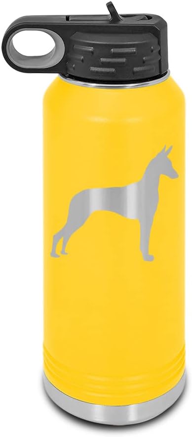 Pharoh Hound Laser Engraved Water Bottle Customizable Polar Camel Stainless Steel with Straw - Dog Canine pet Yellow 32 oz