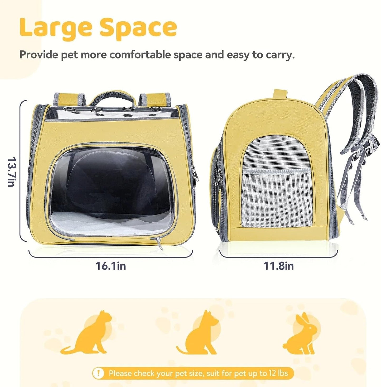 Airline Approved Cat Soft-Sided Carrier Backpack, Airport-Friendly Breathable Mesh Foldable Pet Travel Carrier with Reinforced Support, Portable Puppy Carrying for Kitty Up to 12 lbs (Yellow)