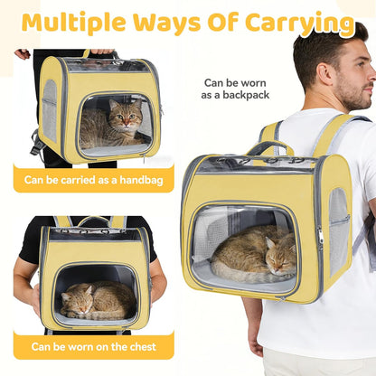 Airline Approved Cat Soft-Sided Carrier Backpack, Airport-Friendly Breathable Mesh Foldable Pet Travel Carrier with Reinforced Support, Portable Puppy Carrying for Kitty Up to 12 lbs (Yellow)