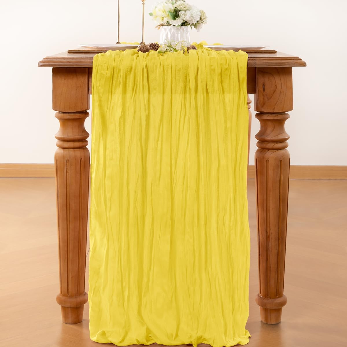 Yellow Cheesecloth Table Runner 120 Inches 10Ft Gauze Summer Boho Table Runner for Wedding Tea Party Baby Shower Bridal Birthday Home Decoration