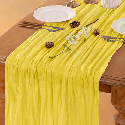 Yellow Cheesecloth Table Runner 120 Inches 10Ft Gauze Summer Boho Table Runner for Wedding Tea Party Baby Shower Bridal Birthday Home Decoration