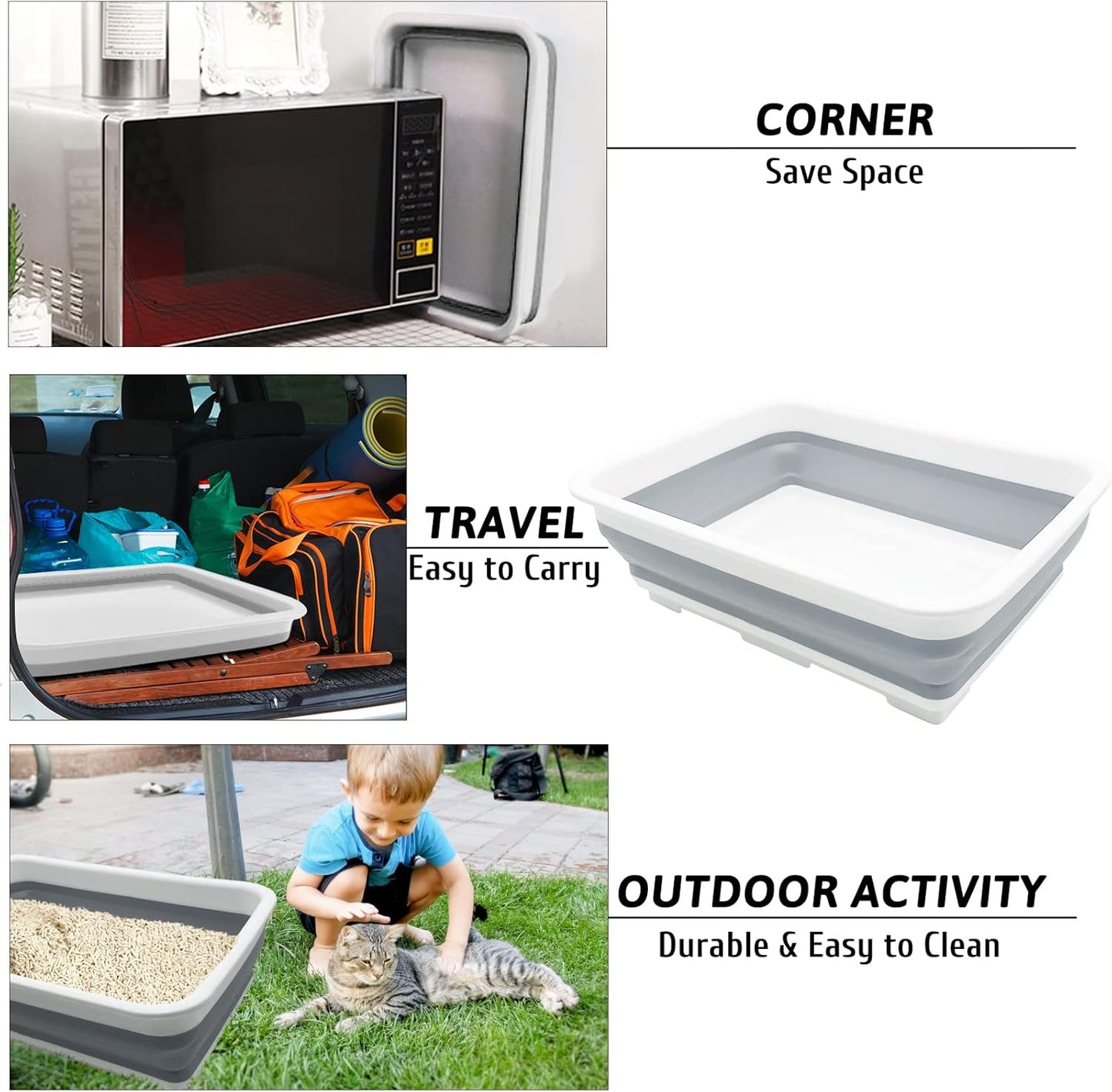 Open Cat Litter Box, Kitten Potty Pan Semi-Enclosed Foldable Waterproof Travel Toilet for Indoor Cats Small Pet Kitty Rabbit Supplies Easy to Clean and Assemble 14.6"×10.6"