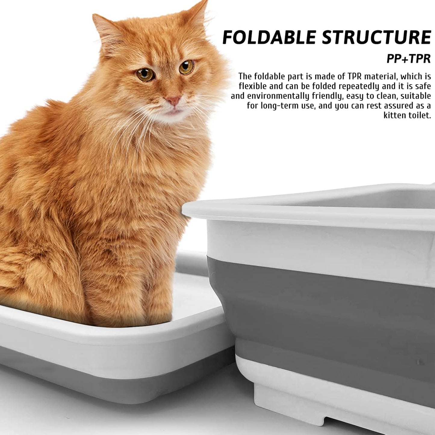Open Cat Litter Box, Kitten Potty Pan Semi-Enclosed Foldable Waterproof Travel Toilet for Indoor Cats Small Pet Kitty Rabbit Supplies Easy to Clean and Assemble 14.6"×10.6"