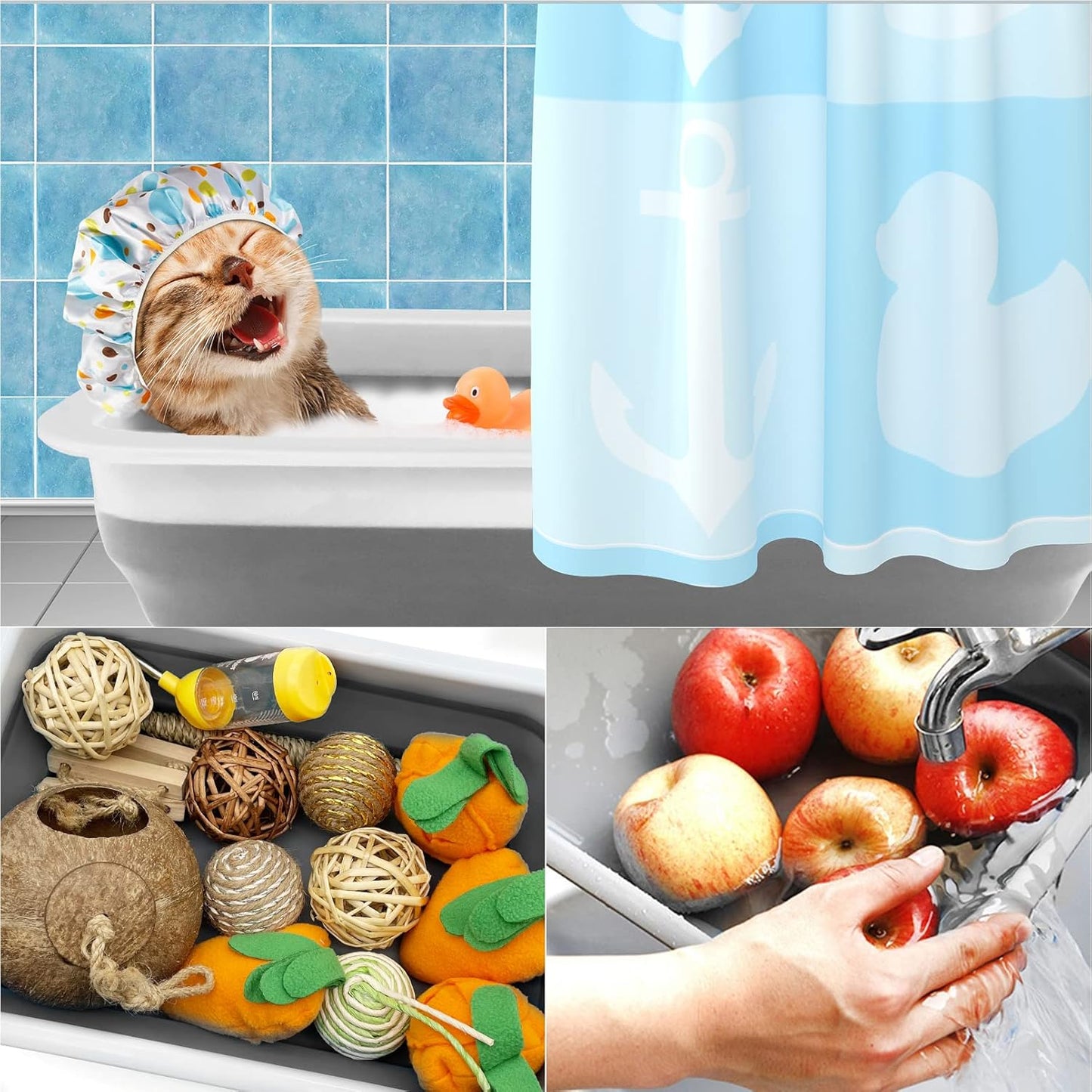 Open Cat Litter Box, Kitten Potty Pan Semi-Enclosed Foldable Waterproof Travel Toilet for Indoor Cats Small Pet Kitty Rabbit Supplies Easy to Clean and Assemble 14.6"×10.6"