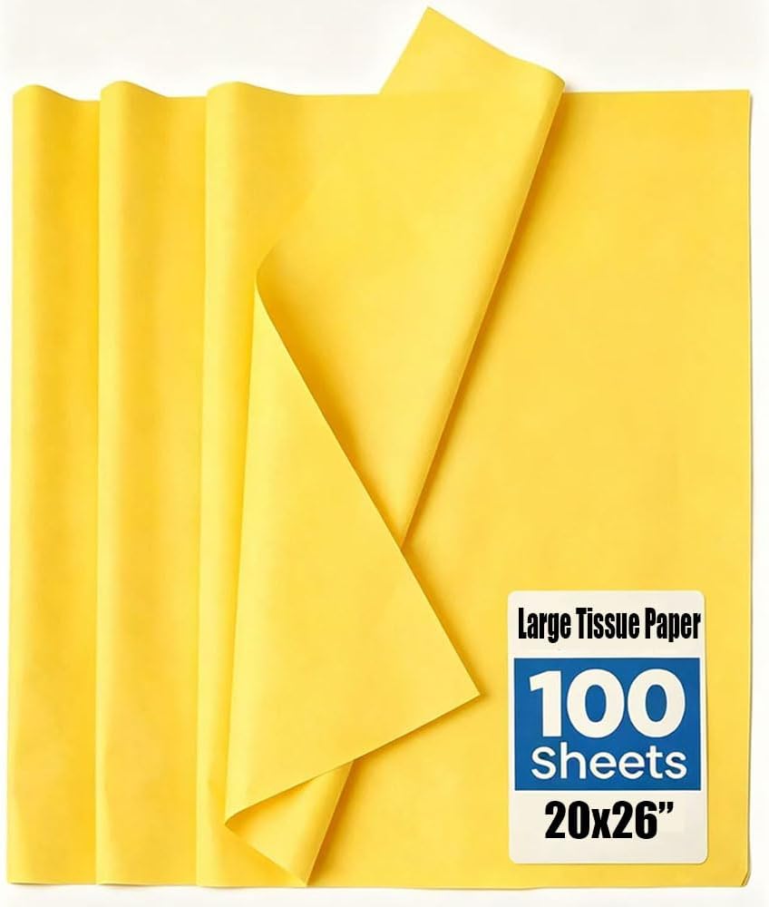 Yellow Large Tissue Paper Bulk for Gift Bags, 100 Sheets, 20x26 Inches, Gift Wrapping Packaging Floral Filler for Birthday Wedding Crafts (Yellow)