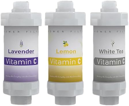 3 Pack Vitamin C Shower Head Filter for Hard Water Filter Bathtub Shower Aromatherapy Replacement Cartridge Bathroom Accessories Remove Chlorine Fluoride Heavy Metals Lavender Lemon White Tea