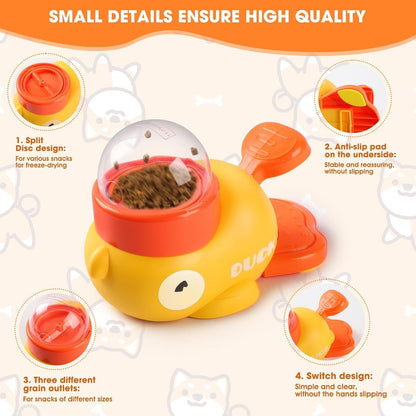 Dog Interactive Treat Dispenser, Yellow Duck Design, Cat Treat Dispenser with Button, Slow Feeding Dispenser for Small and Large Cats Dogs