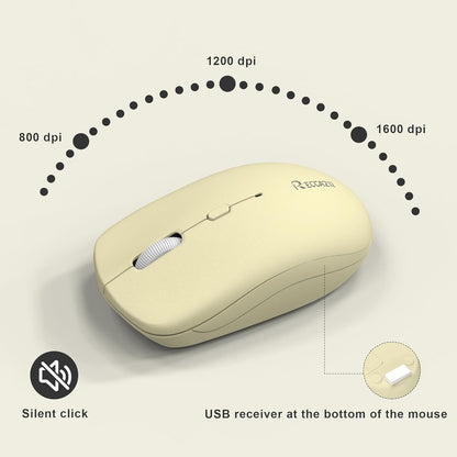 Wireless Keyboard and Mouse Combo, Full-Sized Wireless Keyboard and Adjustable DPI Mouse, 2.4GHz USB Receiver, Silent Keyboard and Mouse for PC, Windows, MAC, Desktop, Laptop (Canary Yellow-B)