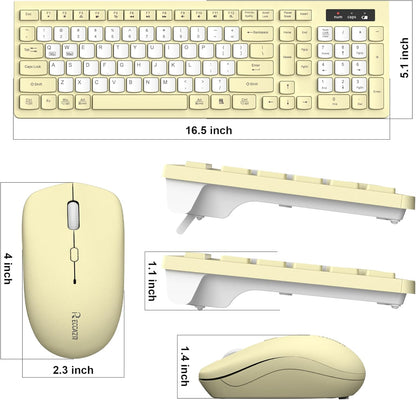 Wireless Keyboard and Mouse Combo, Full-Sized Wireless Keyboard and Adjustable DPI Mouse, 2.4GHz USB Receiver, Silent Keyboard and Mouse for PC, Windows, MAC, Desktop, Laptop (Canary Yellow-B)
