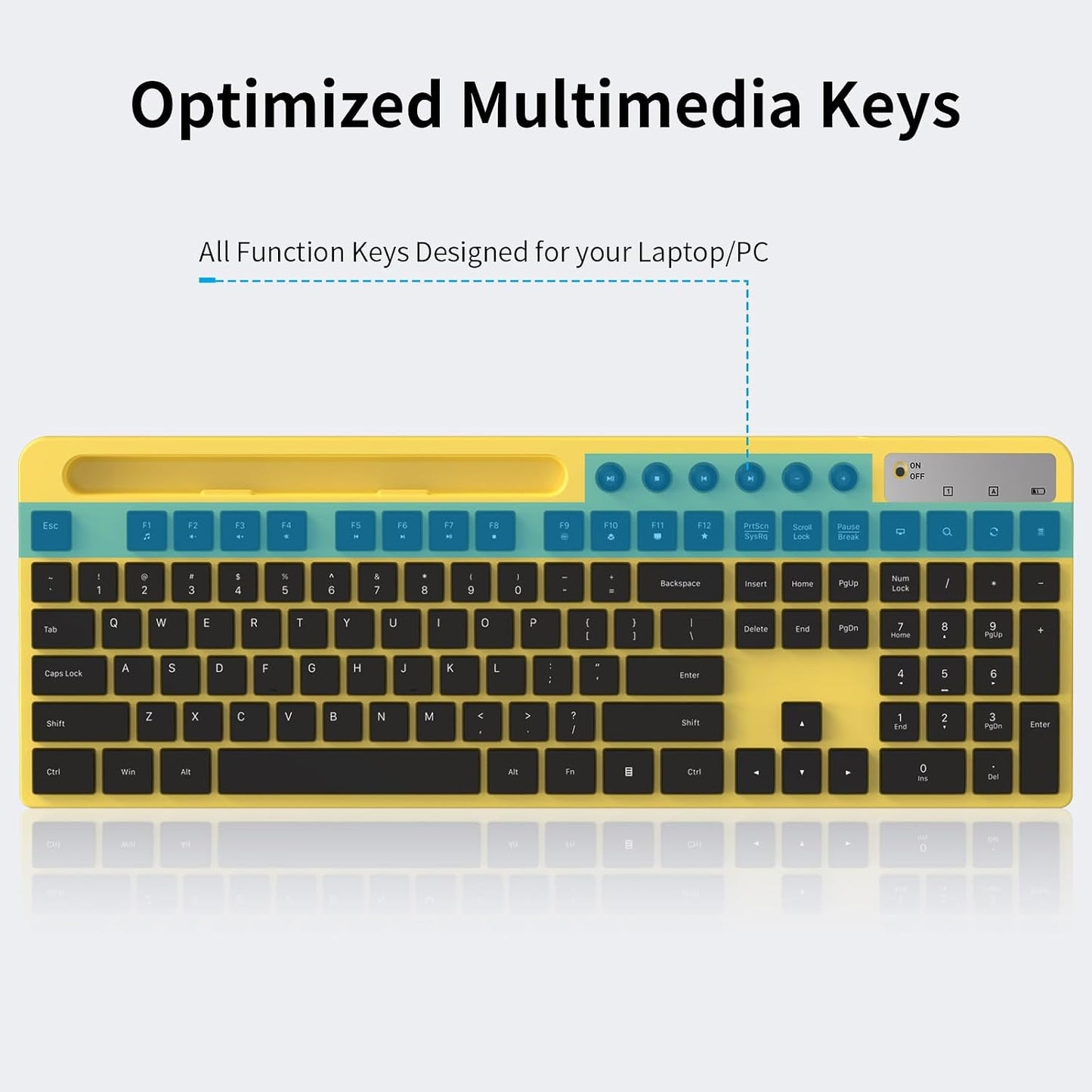 Wireless Keyboard and Mouse Combo, 2.4G Ergonomic Wireless Computer Keyboard with Phone Tablet Holder, Silent Mouse with 6 Button, Compatible with MacBook, Windows (Yellow)