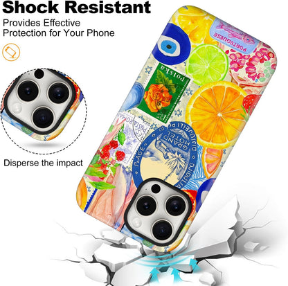 Magnetic for iPhone 13/14 Cute Beachy Art Phone Case, Fruit Lemon | Summer European Collage Shockproof Slim TPU+Hard PC Protective Phone Case, Compatible with MagSafe Gift for Women Girls