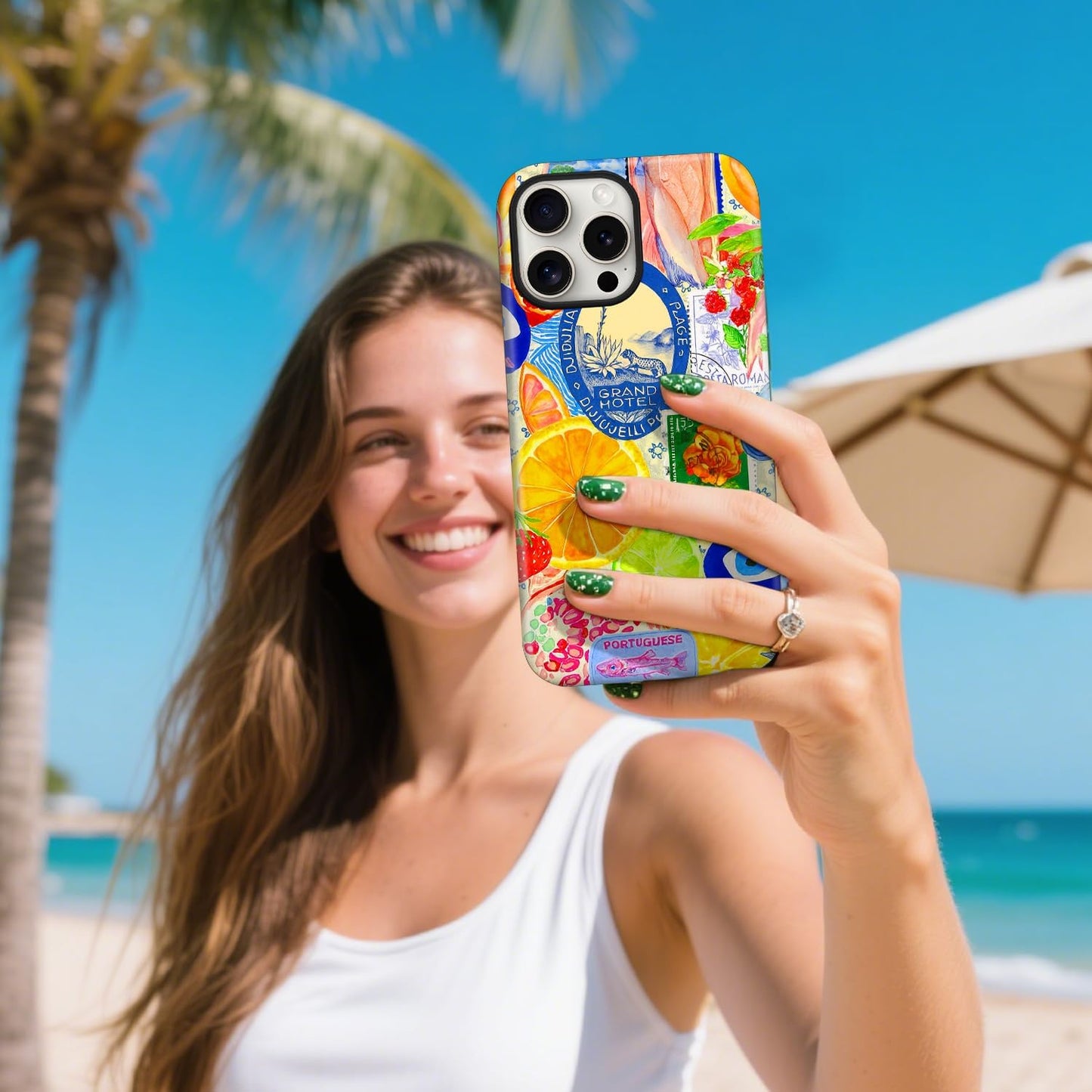 Magnetic for iPhone 13/14 Cute Beachy Art Phone Case, Fruit Lemon | Summer European Collage Shockproof Slim TPU+Hard PC Protective Phone Case, Compatible with MagSafe Gift for Women Girls