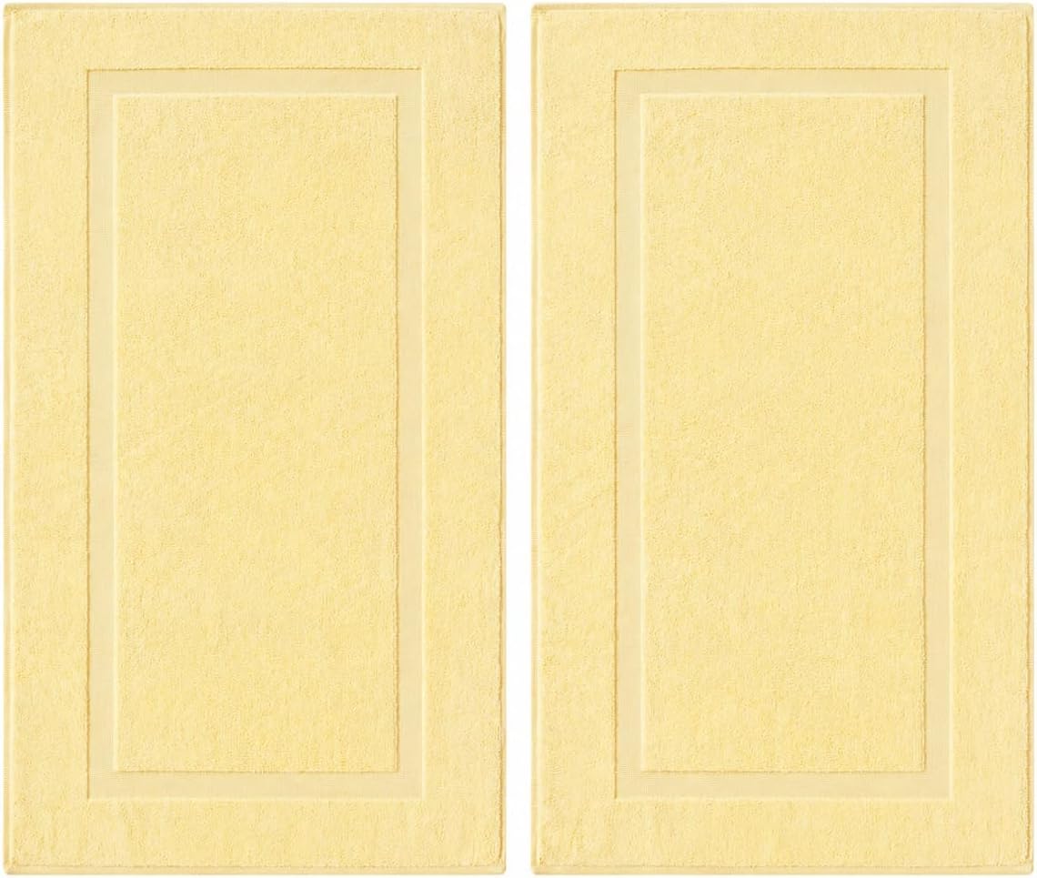 100% Turkish Cotton Bath Mat Set 2-Piece - 20x34 inch, Hotel & Spa Collection, Soft, Absorbent, Long Lasting, Durable Bathroom Rugs | Made in Turkey (Yellow, 2 Bath Mats)