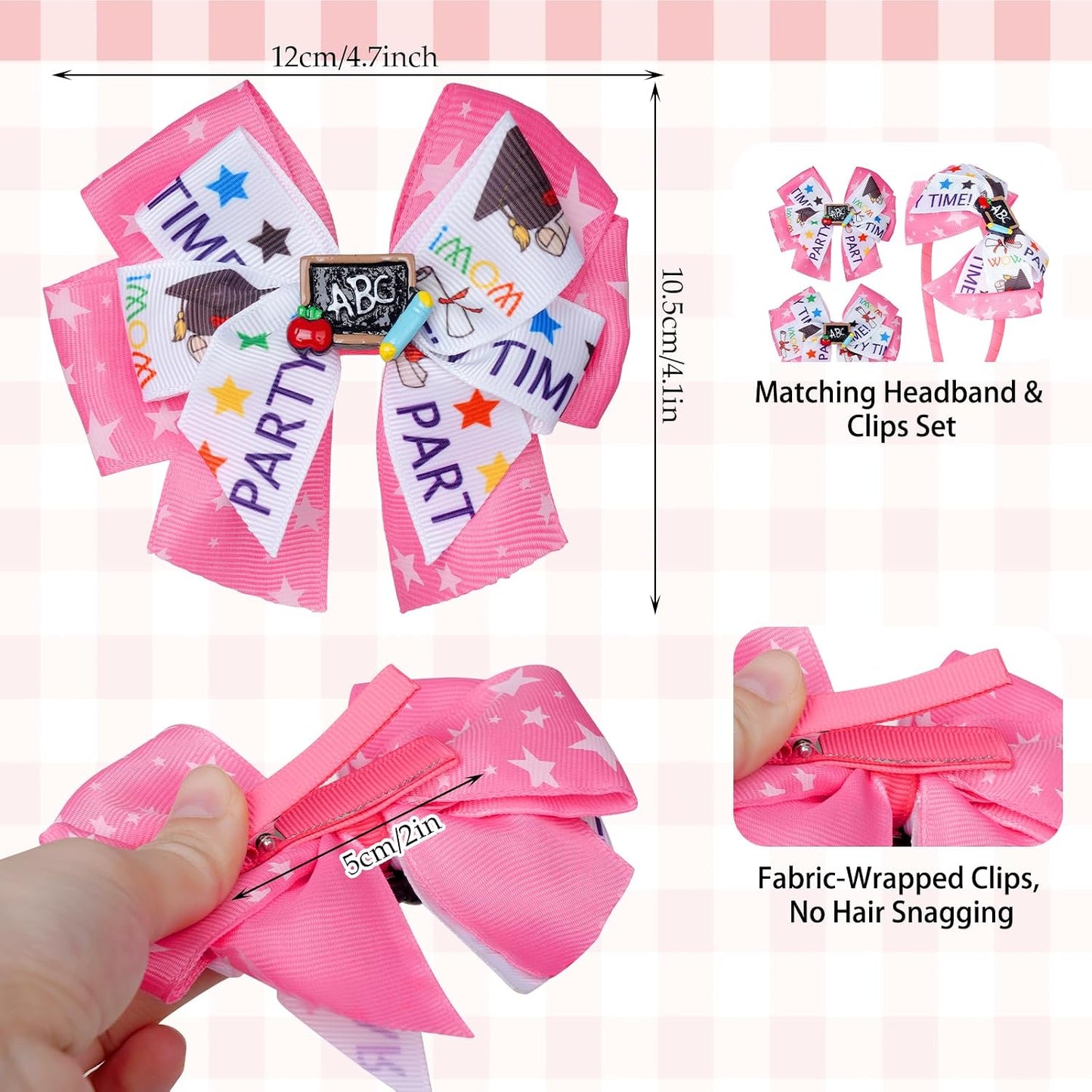 Back to School Hair Accessories Set - Bow Hair Clips and Headband | First Day of School Outfits for Girls - Bow Headband and 2 hair clips Set, Bright Yellow and Pink Options
