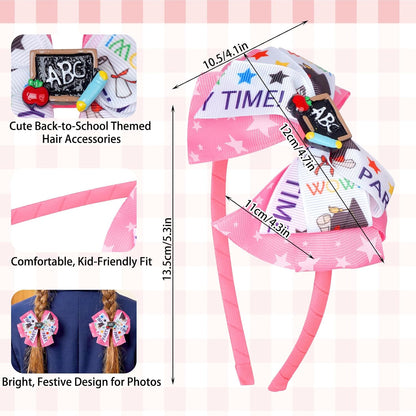 Back to School Hair Accessories Set - Bow Hair Clips and Headband | First Day of School Outfits for Girls - Bow Headband and 2 hair clips Set, Bright Yellow and Pink Options