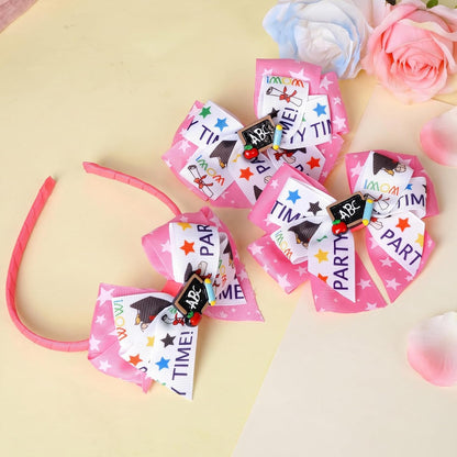 Back to School Hair Accessories Set - Bow Hair Clips and Headband | First Day of School Outfits for Girls - Bow Headband and 2 hair clips Set, Bright Yellow and Pink Options